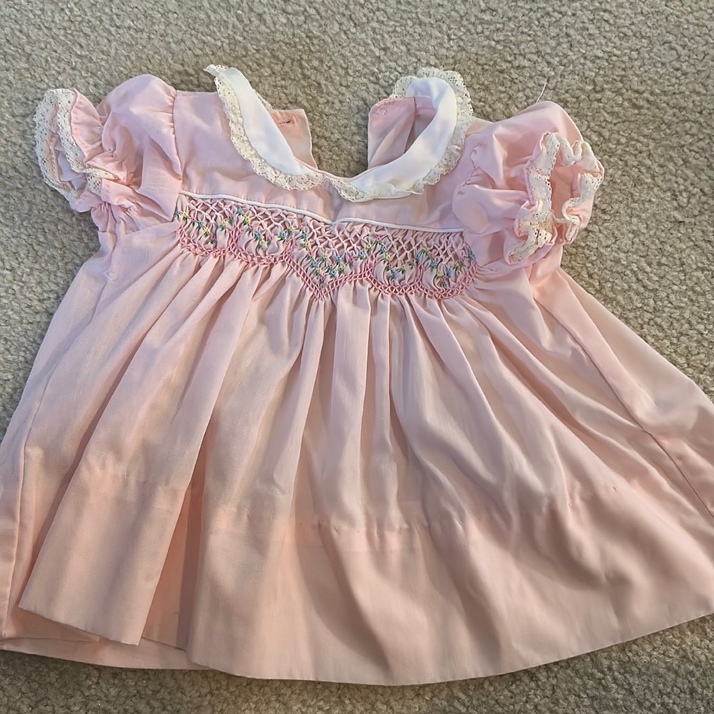 Vintage pink hand smocked dress 3-6 mo